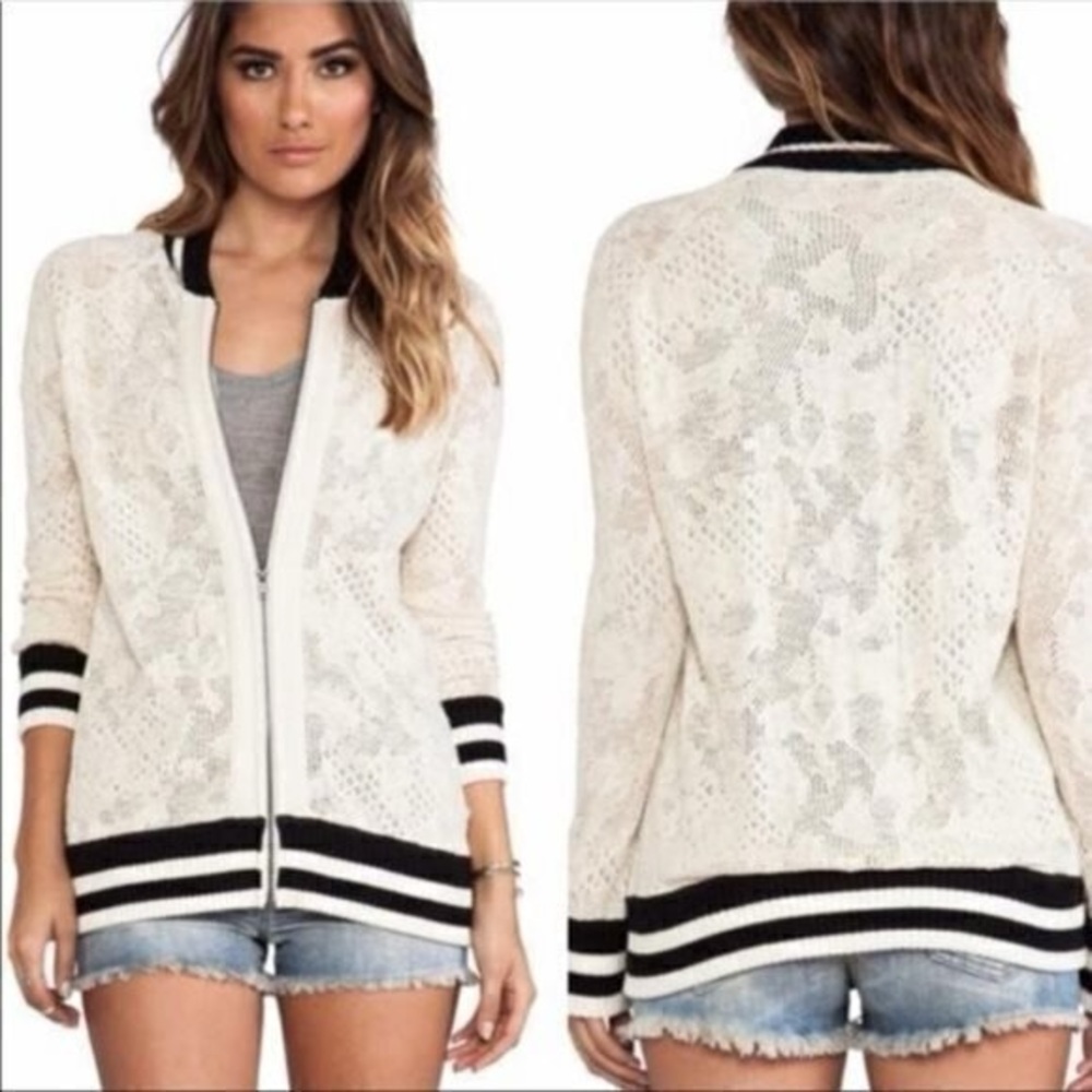 Free People Cream and Black Sweater